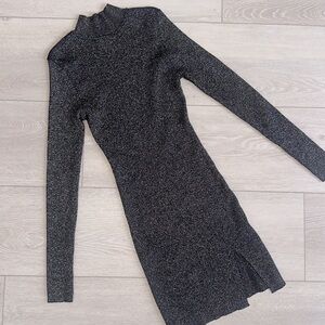 Glitter black sleek sweater mini dress! High neck - S